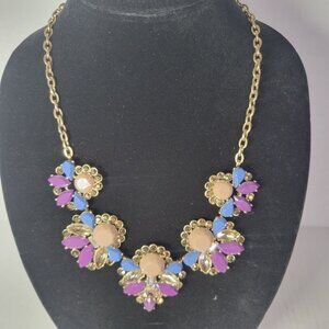 J. Crew Statement Gold Tone Gemstone Floral Design Chain Necklace